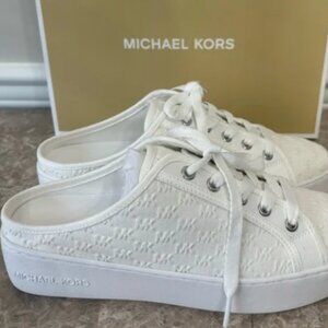 Michael Kors White Denim Platform Mules